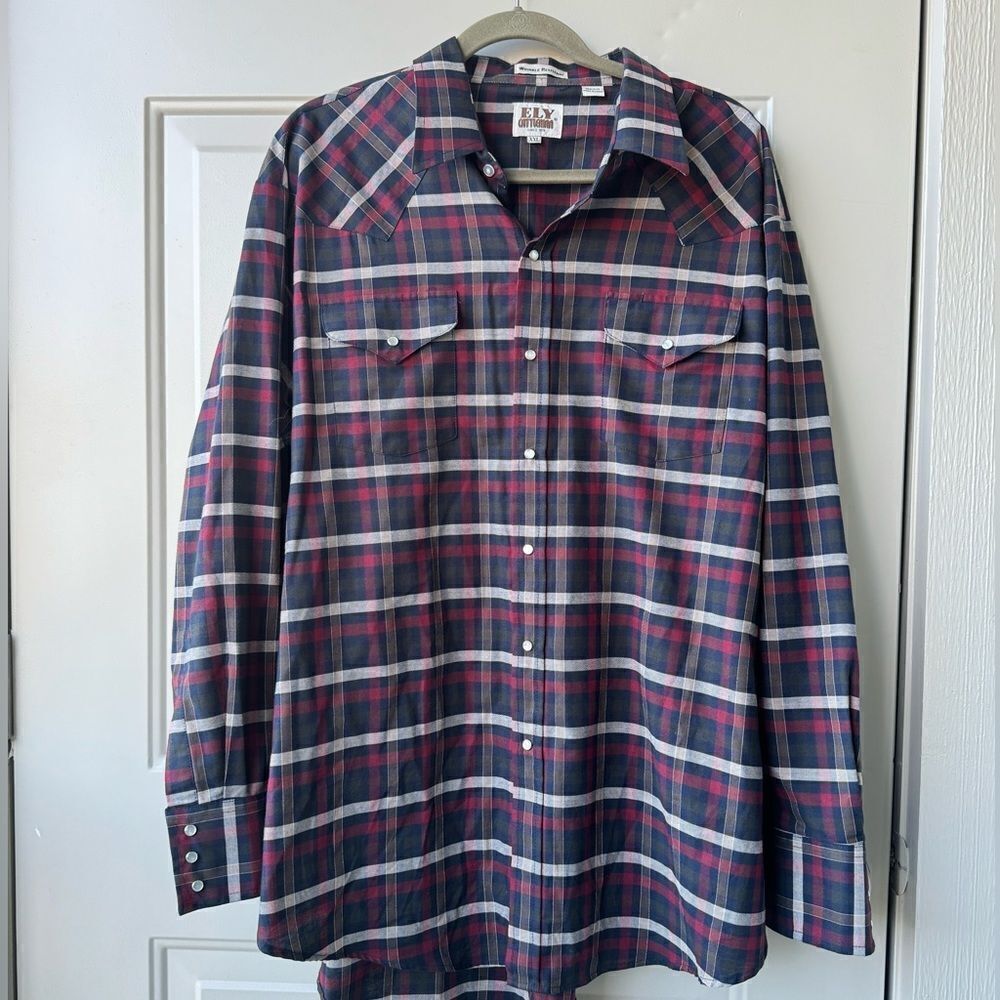 Ely Cattleman Men’s XXL Plaid Pearl Snap Shirt‎ Western Long Sleeve Cowboy